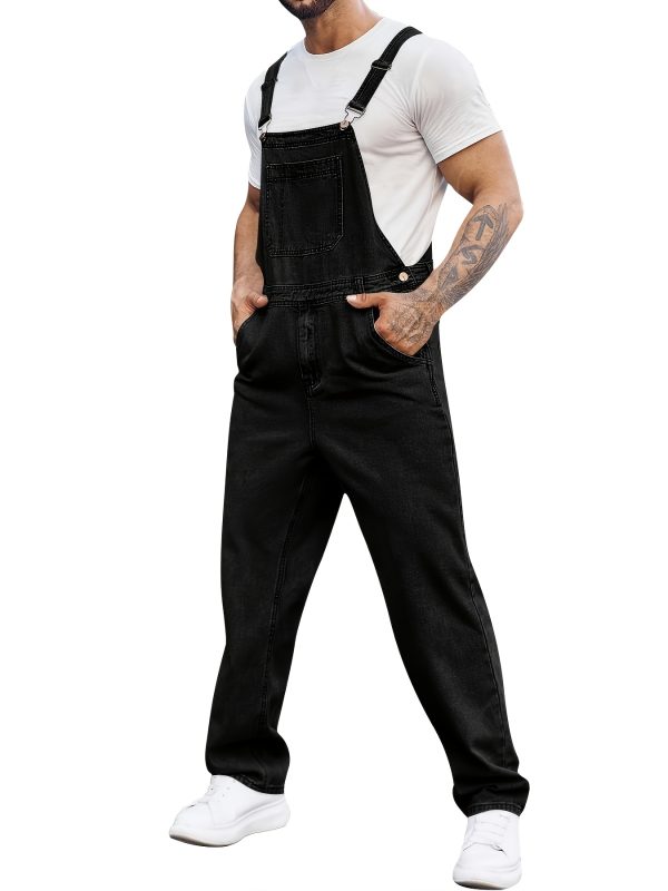 men's denim bib overalls jeans fashion boot cut trousers casual slim fit adjustable straps jumpsuit