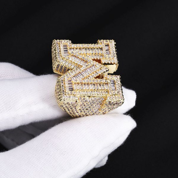 hip hop m shaped zirconia letter ring, men's trendy personality ring