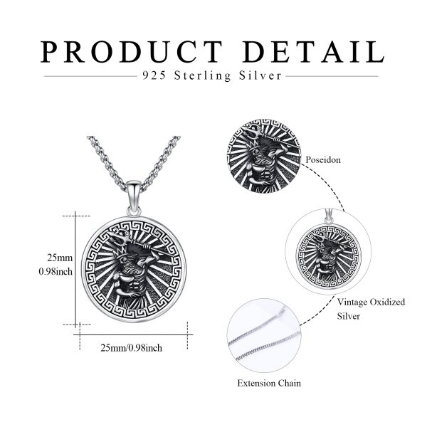 925 sterling silvery poseidon necklace trident necklace greek god pendant greek mythology jewelry for men