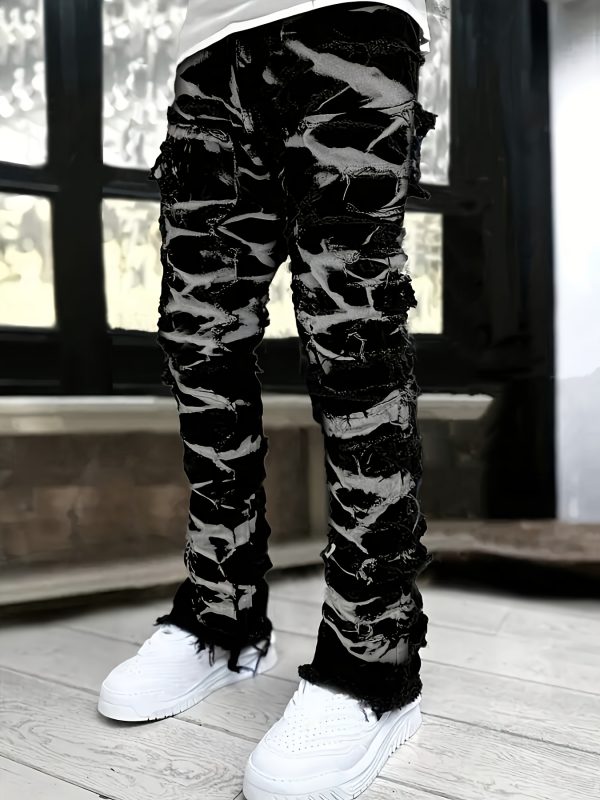 men's star print fashion layered tassel jeans