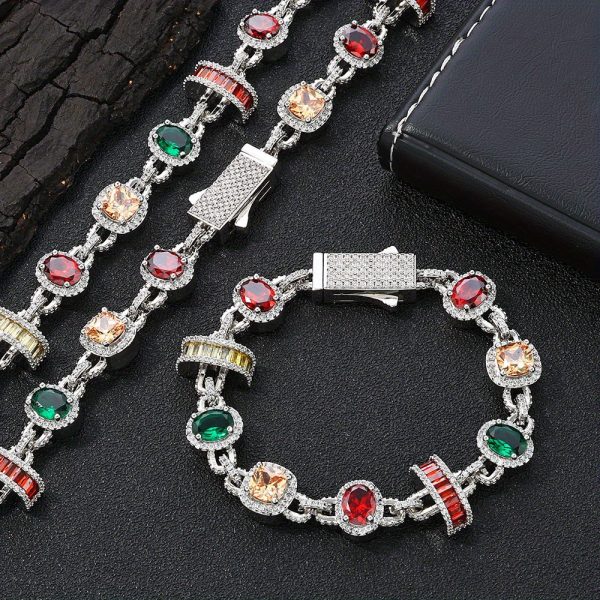 925 silvery hip hop synthetic zirconia jewelry men's necklace light luxury high end jewelry zirconia bracelet accessories are the best gifts for each other