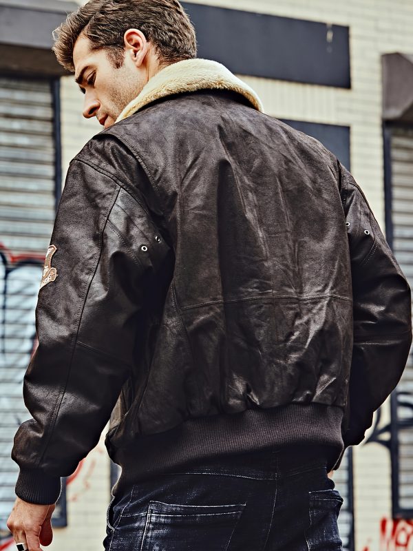 flavor men's real leather bomber jacket with removable faux fur polyester collar aviator
