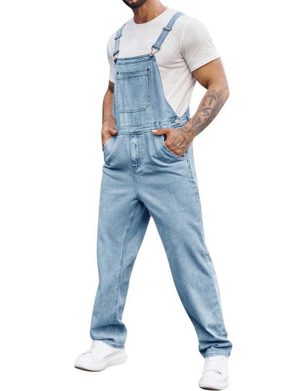 men's denim bib overalls jeans fashion boot cut trousers casual slim fit adjustable straps jumpsuit