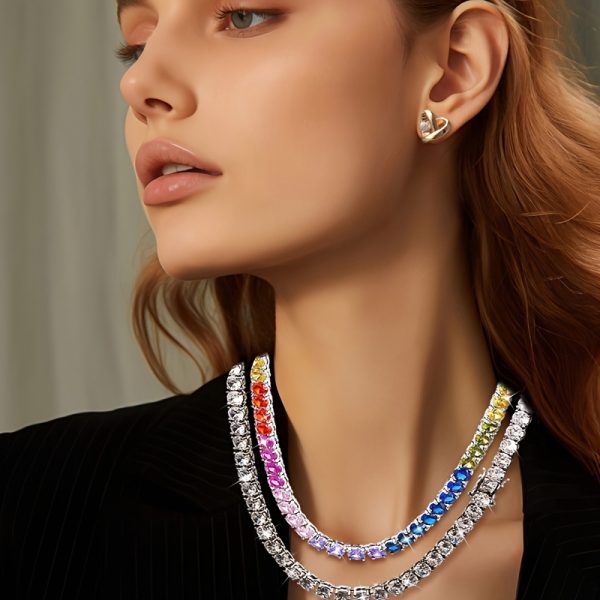 925 silvery necklace made of synthetic moissanite in 2 colors and 3 sizes, 7 9 inches, luxurious, shiny, fashionable, and versatile. a necklace suitable for everyone to wear, suitable for mother's day, valentine's day, banquets, and gatherings