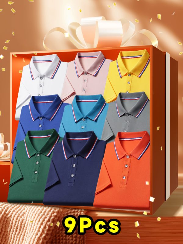 soft business shirts 9pcs men's soft breathable business casual shirts | classic collar & striped cuffs, solid colors for office & casual wear, machine washable, all season versatile short sleeve shirts, seasonal wardrobe staple, skinfriendly material