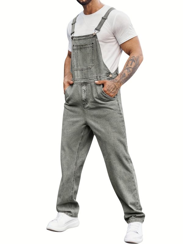 men's denim bib overalls jeans fashion boot cut trousers casual slim fit adjustable straps jumpsuit