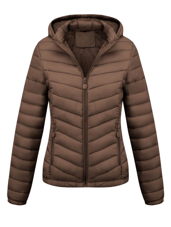 women's autumn and winter hooded warm coat, simple and casual versatile commuting thick pocket jacket.