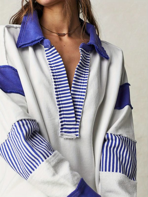 women loose shirt contrast colors striped long sleeve tops casual pullover for fall club streetwear aesthetic clothes