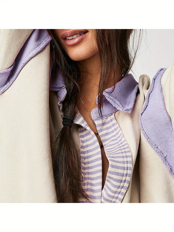women loose shirt contrast colors striped long sleeve tops casual pullover for fall club streetwear aesthetic clothes