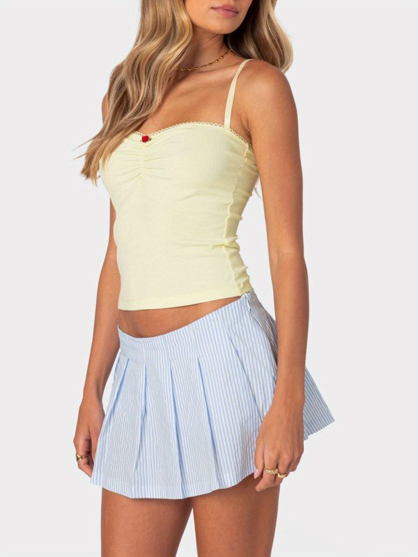 1pc women's casual polyester mini skirt blue striped pleated design for springu002fsummeru002ffall versatile for daily wear, travel, and parties