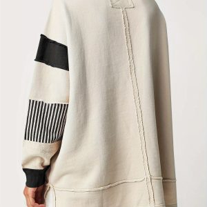 1pc chic v neck color block striped oversized sweatshirt women's long sleeve crewneck hoodie top, cotton blend, woven, preppy fallu002fspring pullover shirt