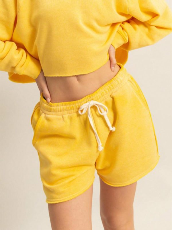womens casual athleisure sporty chic drawstring elastic waist summer shorts yellow comfy loose fit mid rise above knee length pocketed athletic running lounge workout daily wear