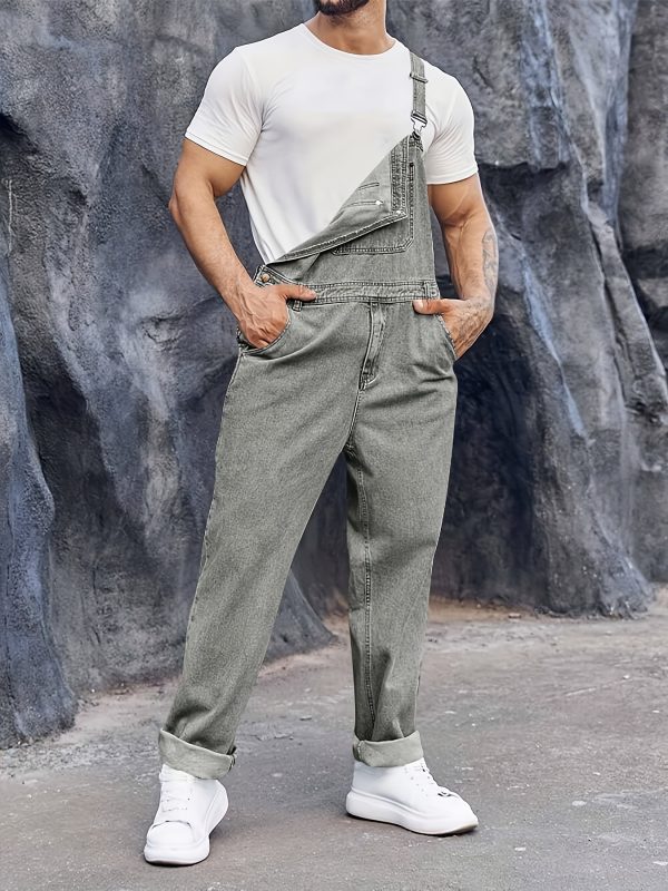 men's denim bib overalls jeans fashion boot cut trousers casual slim fit adjustable straps jumpsuit