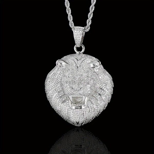 men's 18k golden plated hip hop moissanite lion head pendant necklace sparkling accents, luxury jewelry gift for birthdays, weddings, anniversaries, daily wear