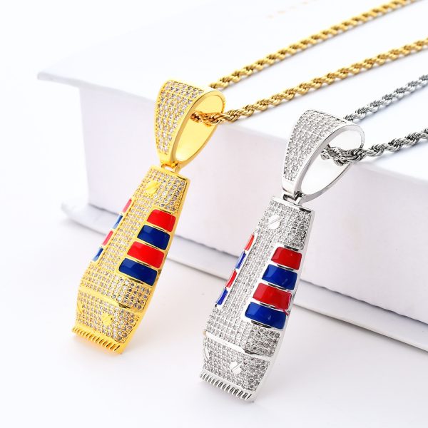 european and american necklaces men's personality creative micro inlaid razor pendant trendy brand fader pendant hiphop jewelry new year gift