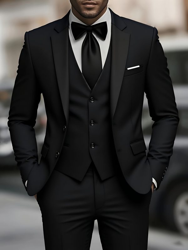 men's 3pcs suit, plain color green fruit collar suit with jacket and formal trousers, suitable for business gatherings, graduation ceremonies, weddings and parties