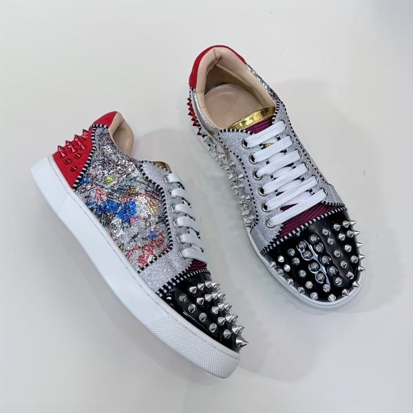 cool studs sneakers super cool studs sneakers, european trendy red sole shoes for couples | street style men's and ladies' shoes, party fashion matching shoes, essential trendy dance shoes, color block style stud shoes for campus trend