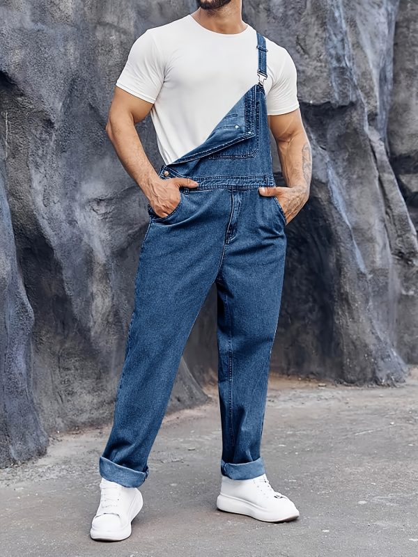 men's denim bib overalls jeans fashion boot cut trousers casual slim fit adjustable straps jumpsuit