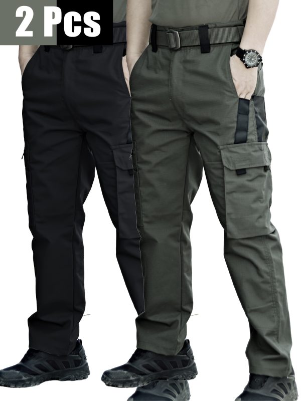 2pcs men's tactical cargo pants, durable multi pocket work pants for outdoor construction work, hiking and trekking, casual tactical pants | adjustable waist pants | hiking gear (no belt)