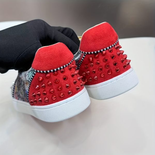 cool studs sneakers super cool studs sneakers, european trendy red sole shoes for couples | street style men's and ladies' shoes, party fashion matching shoes, essential trendy dance shoes, color block style stud shoes for campus trend