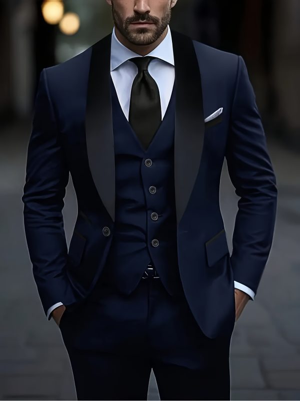 men's 3pcs suit, plain color green fruit collar suit with jacket and formal trousers, suitable for business gatherings, graduation ceremonies, weddings and parties