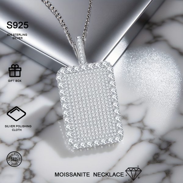 1pc 925 sterling silvery iced out moissanite pendant necklace unisex hip hop chain, non tarnish hypoallergenic jewelry gift for boyfriend or girlfriend on valentine's day, christmas or birthday