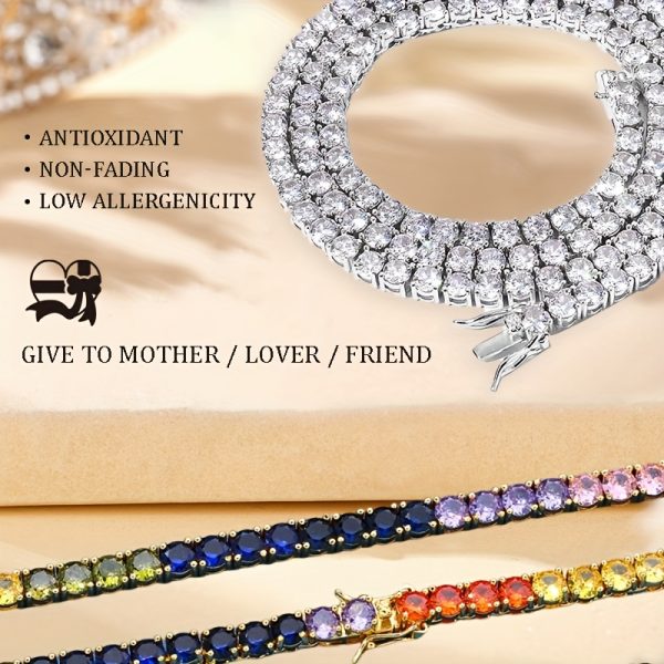 925 silvery necklace made of synthetic moissanite in 2 colors and 3 sizes, 7 9 inches, luxurious, shiny, fashionable, and versatile. a necklace suitable for everyone to wear, suitable for mother's day, valentine's day, banquets, and gatherings