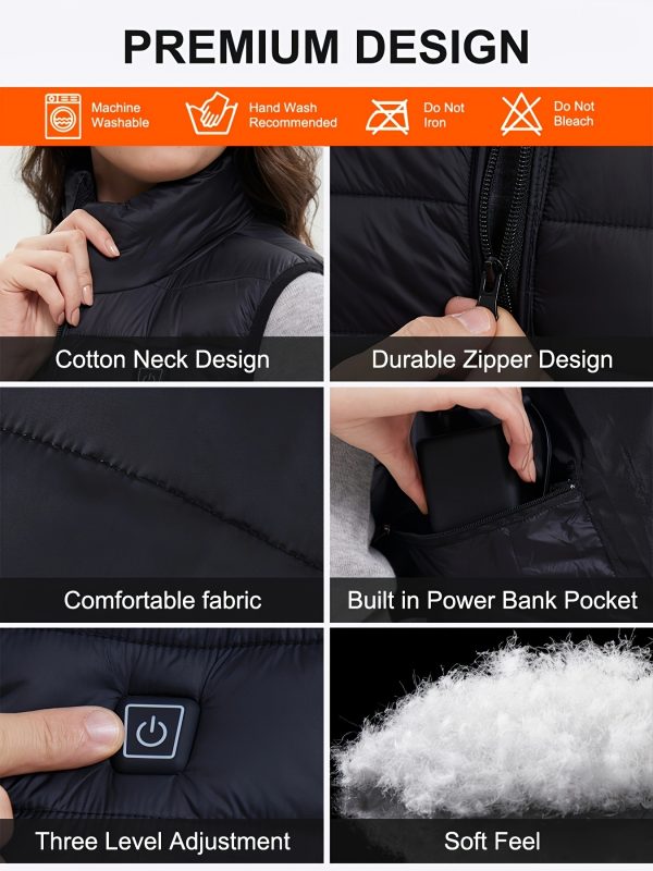 vest for women with battery pack included, warm slim suitable for charging electric vest, wear power bank machine washable and dry cleaned, long stay warm