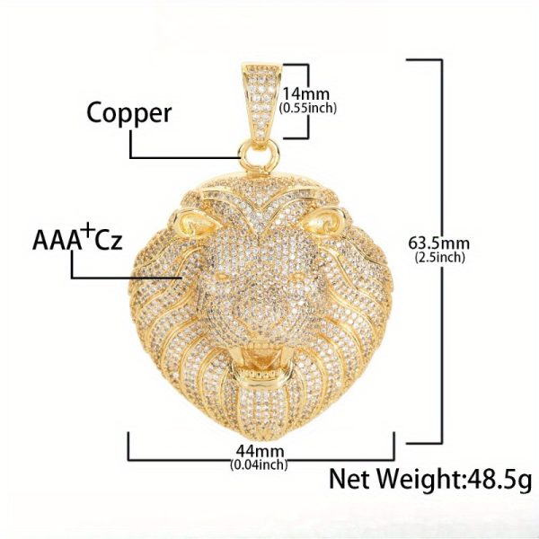 men's 18k golden plated hip hop moissanite lion head pendant necklace sparkling accents, luxury jewelry gift for birthdays, weddings, anniversaries, daily wear