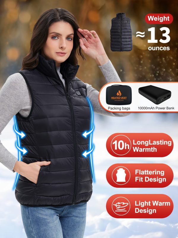 vest for women with battery pack included, warm slim suitable for charging electric vest, wear power bank machine washable and dry cleaned, long stay warm