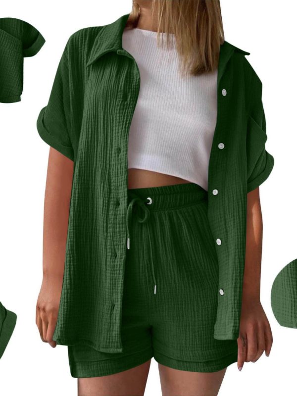 womens shorts shirts casual set short sleeve drop shoulder t shirt with drawstring pocket shorts solid color lounge outfit breathable two piece set elastic waist summer loungewear