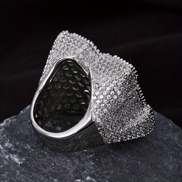 hip hop m shaped zirconia letter ring, men's trendy personality ring