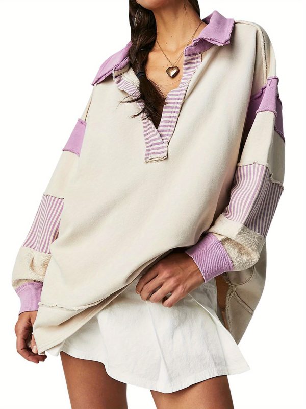 women loose shirt contrast colors striped long sleeve tops casual pullover for fall club streetwear aesthetic clothes
