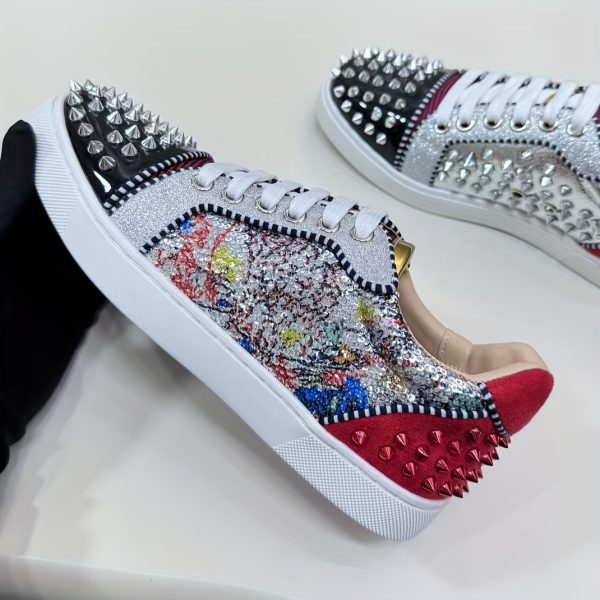 cool studs sneakers super cool studs sneakers, european trendy red sole shoes for couples | street style men's and ladies' shoes, party fashion matching shoes, essential trendy dance shoes, color block style stud shoes for campus trend