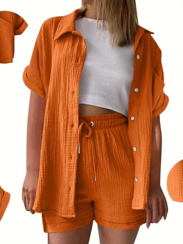 womens shorts shirts casual set short sleeve drop shoulder t shirt with drawstring pocket shorts solid color lounge outfit breathable two piece set elastic waist summer loungewear