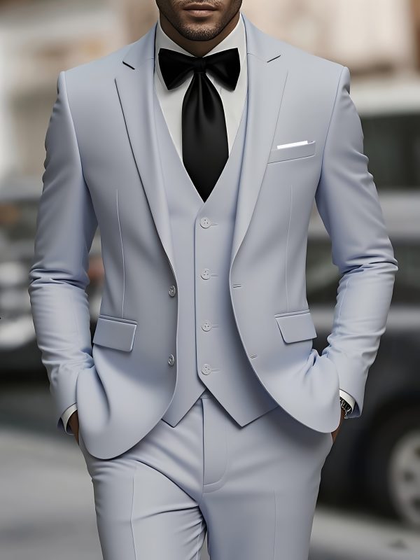 men's 3pcs suit, plain color green fruit collar suit with jacket and formal trousers, suitable for business gatherings, graduation ceremonies, weddings and parties