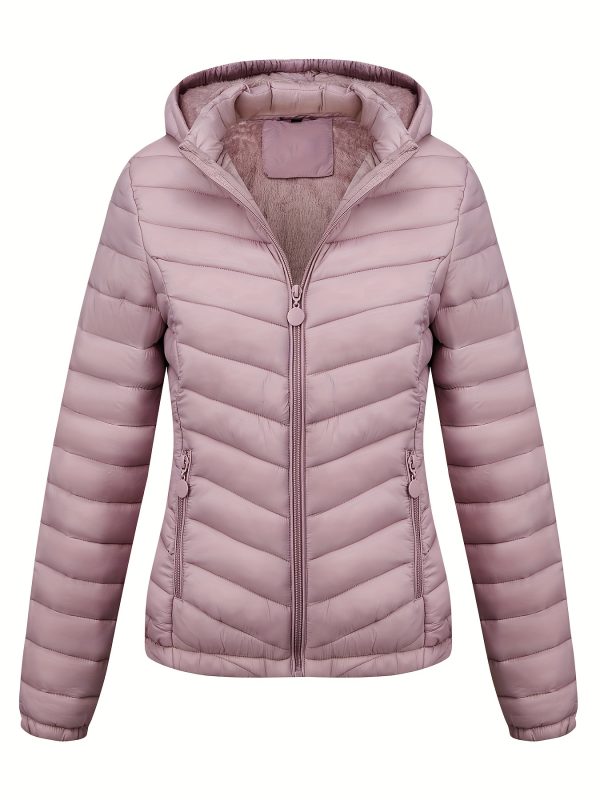 women's autumn and winter hooded warm coat, simple and casual versatile commuting thick pocket jacket.