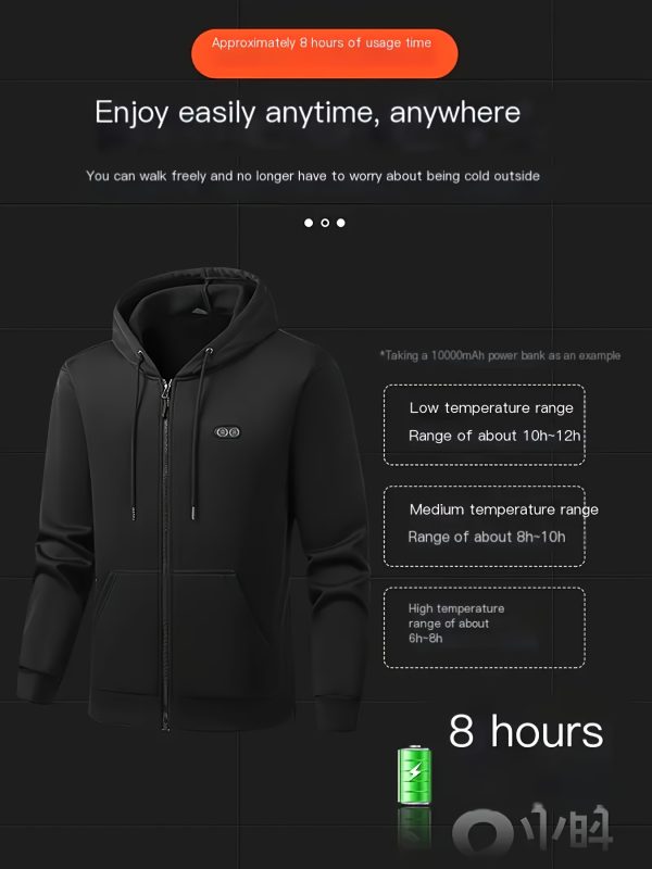 new smart dual control 17 area heating hoodie, casual warmth for men and women, outdoor sports, climbing, winter cold resistant coat, usb port, three level temperature control, no power included