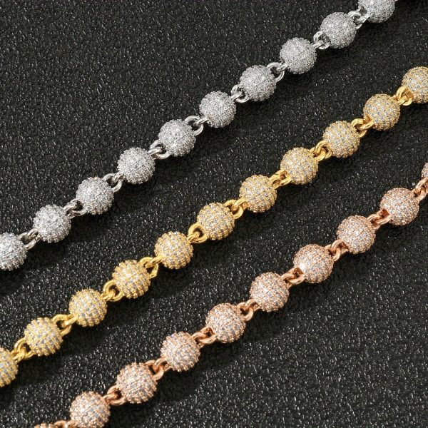men's 8mm round bead hip hop chain 18k gold plated plated alloy with synthetic zirconia stones, durable collarbone necklace for husbandu002fboyfriend, christmas, father's day, birthday & halloween gifts