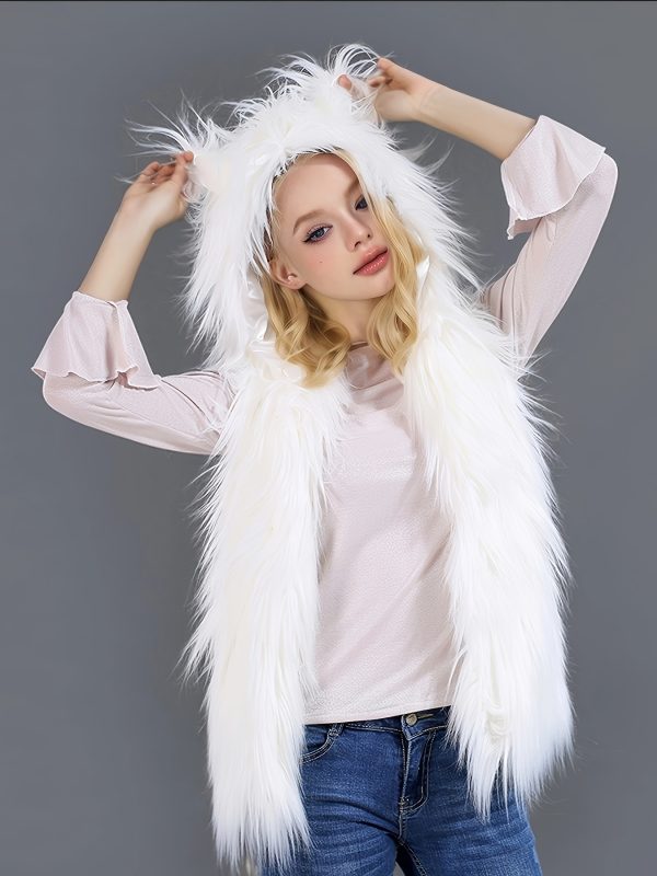 led faux fur vest light up women's led faux fur vest cosplay costume | long sleeves, glittery green to pink neon lights, perfect for halloween, carnival, easter, and stage performances (batteries not included)