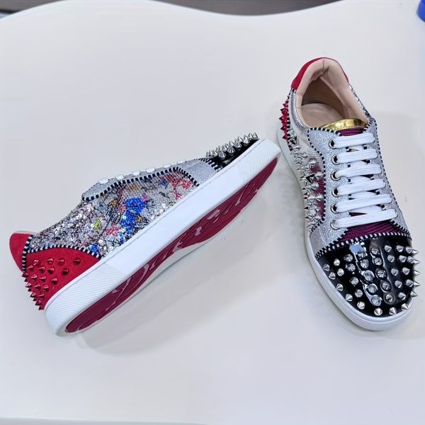 cool studs sneakers super cool studs sneakers, european trendy red sole shoes for couples | street style men's and ladies' shoes, party fashion matching shoes, essential trendy dance shoes, color block style stud shoes for campus trend