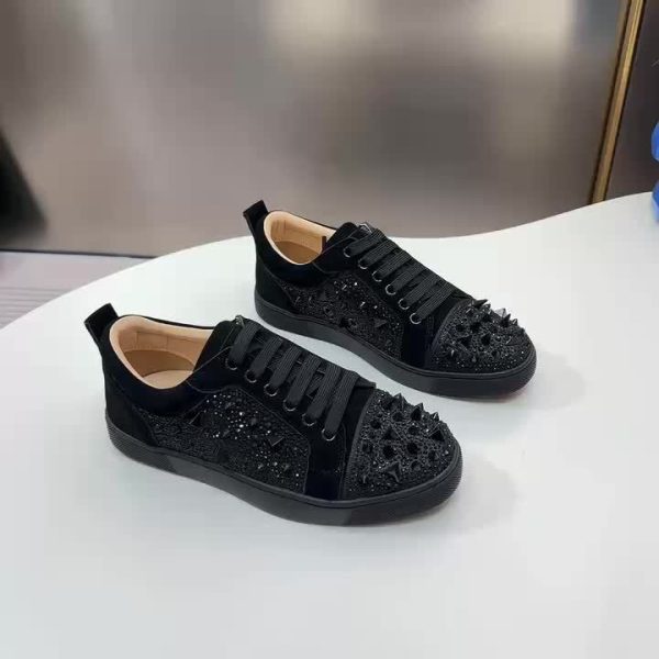 men's fashionable red bottomed casual shoes with rivet details lace up, round toe, low top design, synthetic cover, tpu sole for all day comfort perfect for casual attire and parties