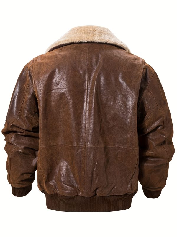 flavor men's real leather bomber jacket with removable faux fur polyester collar aviator
