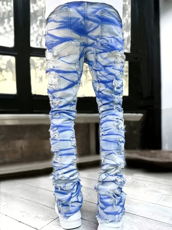 men's star print fashion layered tassel jeans