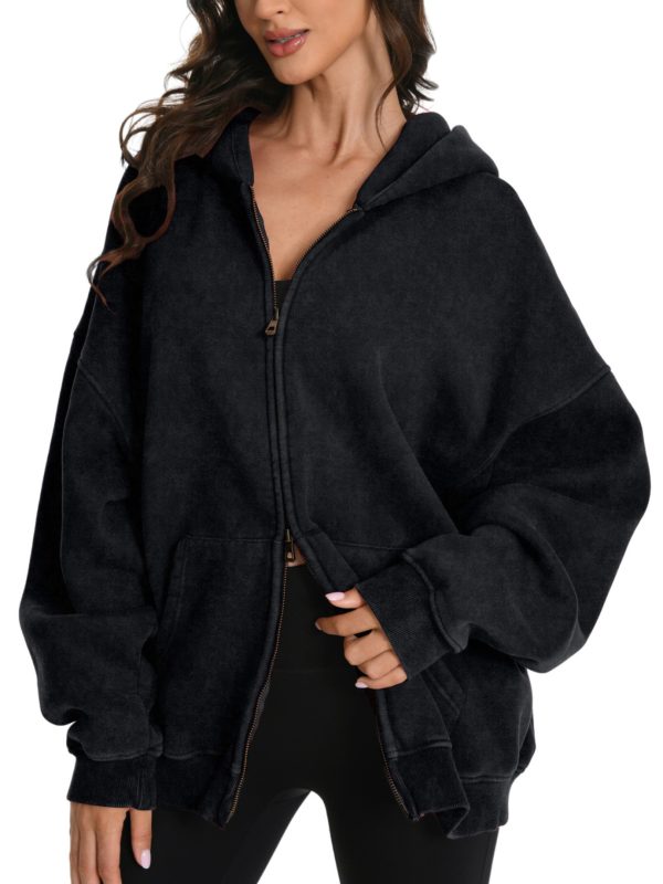 faiable mens womens double zip up hoodie oversized acid wash fashion elegant jacket heavyweight fleece cotton zipper coat vintage