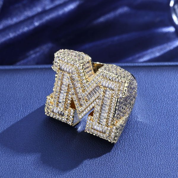 hip hop m shaped zirconia letter ring, men's trendy personality ring