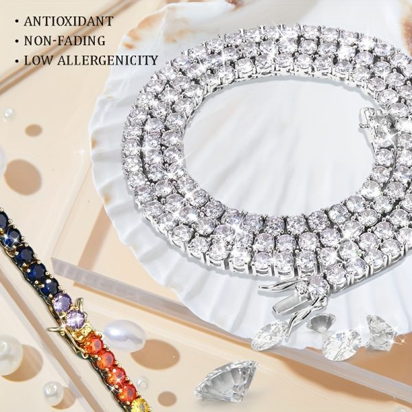 925 silvery necklace made of synthetic moissanite in 2 colors and 3 sizes, 7 9 inches, luxurious, shiny, fashionable, and versatile. a necklace suitable for everyone to wear, suitable for mother's day, valentine's day, banquets, and gatherings