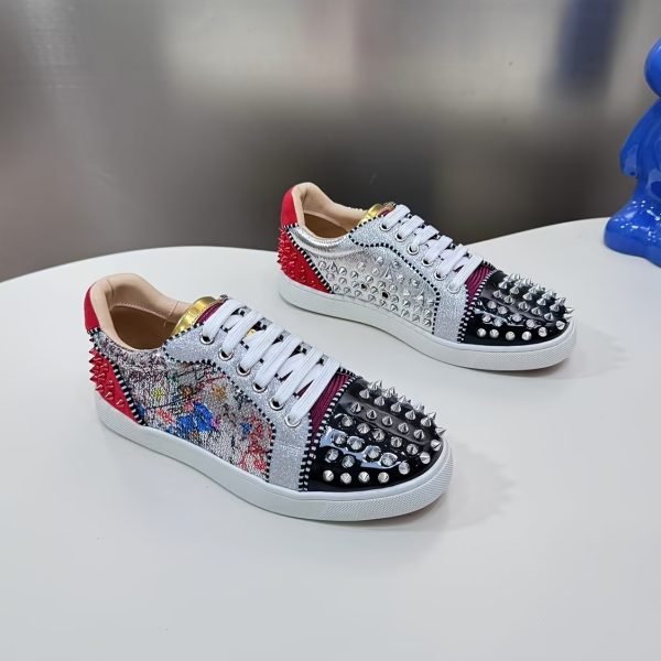 cool studs sneakers super cool studs sneakers, european trendy red sole shoes for couples | street style men's and ladies' shoes, party fashion matching shoes, essential trendy dance shoes, color block style stud shoes for campus trend