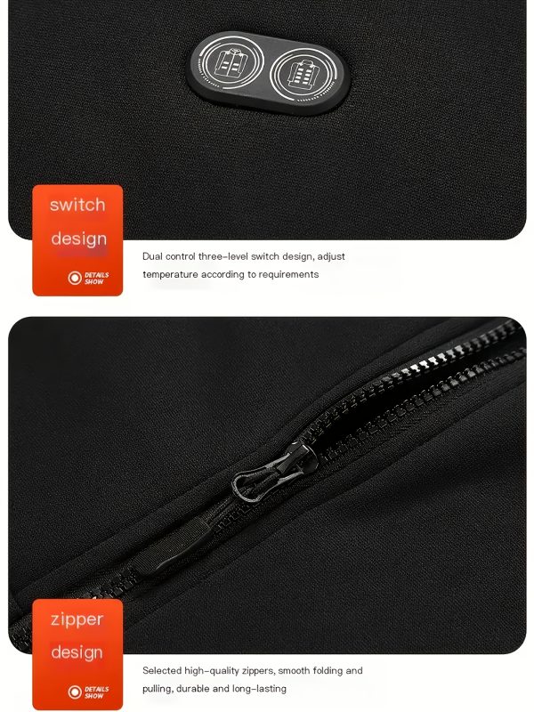 new smart dual control 17 area heating hoodie, casual warmth for men and women, outdoor sports, climbing, winter cold resistant coat, usb port, three level temperature control, no power included