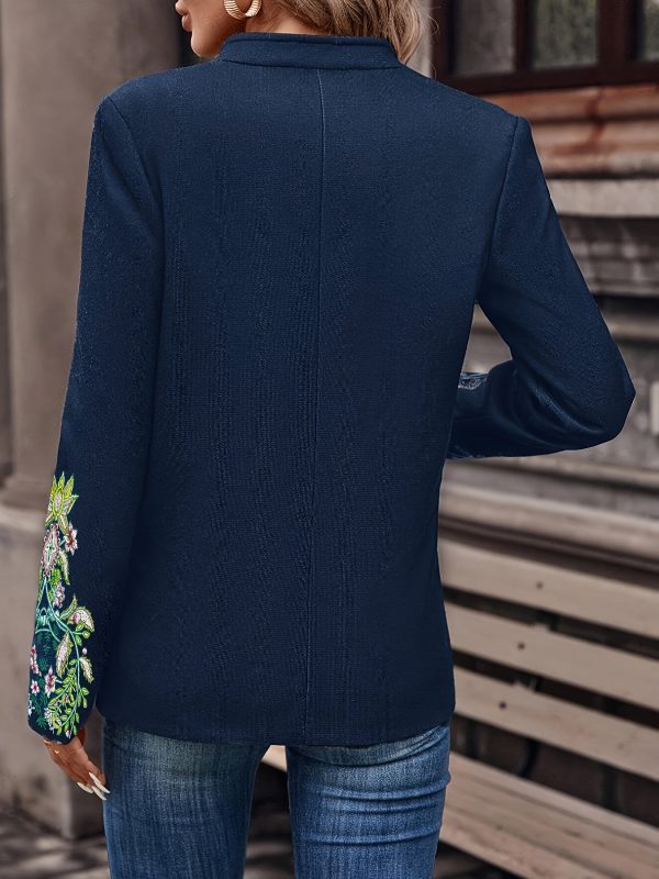 floral embroidered double breasted jacket, elegant long sleeve stand collar vintage jacket for spring & fall, women's clothing